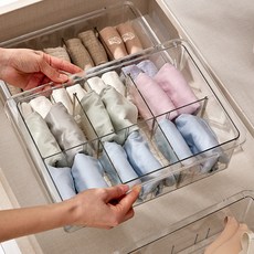 CMK 衣櫃縫隙內衣襪子多用途免打孔6格整理盒, 1個, 透明白色