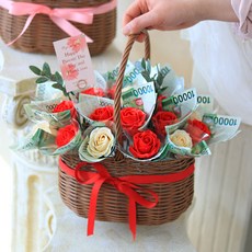 센트바스켓 조화 땡큐 로즈 비누꽃 용돈 꽃바구니, 레드, 1개