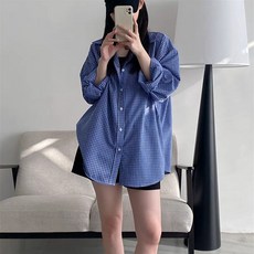 DMELD 女款休閒細格紋男友風長袖襯衫