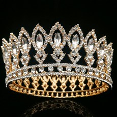 에스텔라 더블 라인 드롭 크리스탈 셀프웨딩 티아라 주얼리 크라운 WT406, 골드화이트, 1개