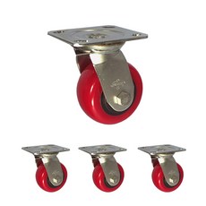 MASTER. S 不鏽鋼重型腳輪 DS 3340 PUP-S 4 重型不鏽鋼 優力膠軸套 紅色 平板式 旋轉 S, 4個