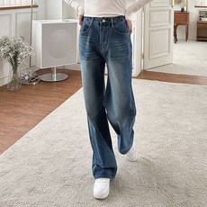 Dearlola 女款後鬆緊帶復古水洗寬版丹寧褲