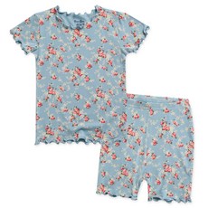 VAENAIT BABY 女童款人造絲褶皺花朵短袖居家服套裝