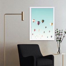 熱氣球海報木質框畫, 白色的