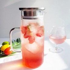 全不鏽鋼蓋耐熱玻璃水瓶, 混合色, 1000ml, 1個