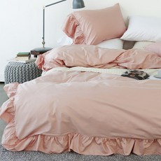 파코홈 굿메이드 60수 샤틴 프릴 홑겹 이불 커버, CORAL PINK