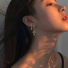 PEONIST 女款十字星銀耳環+三角錐銀耳環 2件組