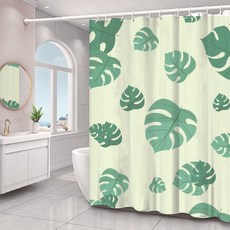 All Nine 翠綠浴簾 嫩葉圖案 120 x 180 cm + 桿, 1個