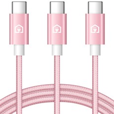 Home Planet Type-C 編織快速充電線, 2m, 粉色, 3條