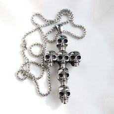 노이드비 남성용 써지컬스틸 스컬 해골십자가 힙합목걸이