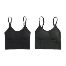 올러바웃 가벼운 U자형 골지 나시 크롭탑 2종 세트