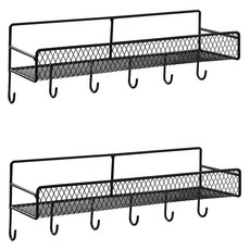 鐵製壁掛式掛鉤置物架 YT_RA1331 2p, 黑色, 1層