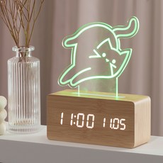 FLaiTO 木質貓咪氣氛燈 LED 桌鐘, 楓木(時鐘), 來了喵(壓克力)