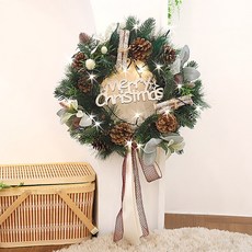 自然木聖誕松樹花圈 35 + 燈泡組, 混合色,34cm, 1套