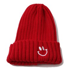 孩童微笑刺繡羅紋毛帽