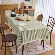테이아 산뜻한 스트라이프 디자인의 식탁보, 그린, 1개, 140 x 240 cm