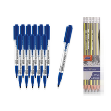 monAmi SigmaFlo 液態墨水白板筆 F222 12入 + Skyglory 三角橡皮擦鉛筆 12入 組, 藍色, 1套