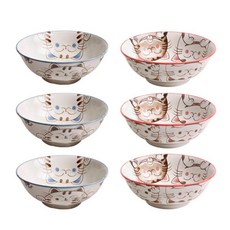 質感設計貓圖案陶瓷碗組 2款 3組, 藍色, 粉色, 1套