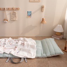 vivienda 孩童莫代爾&Duraron涼感材質雙面薄墊+超細纖維莫代爾午睡被+鋪棉枕芯組, 薄荷綠(薄墊)+汽車款(被子)