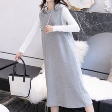 더그랑 임산부 후드 조끼 원피스 + 티셔츠 세트