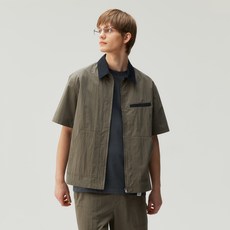 마인드브릿지 남녀공용 배색 집업 오버핏 반팔워크셔츠 MZWS3158