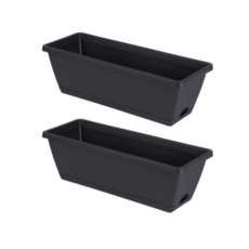 Simple Line 塑膠長方形花盆, 深灰色, 2個