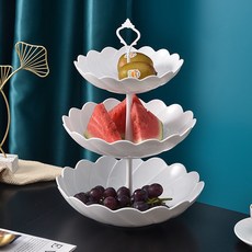 Dometopia 白花3層甜點托盤, 花瓣+白色, 1個