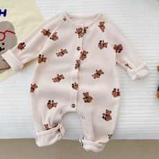 JOY MULTI 滿版小熊華夫格長袖連身衣