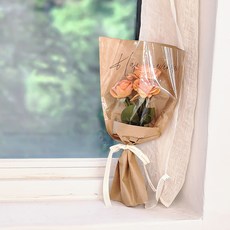 아리나 크라프트지 레터링 마가장미 3송이 꽃다발+ 쇼핑백, 오렌지, 1개