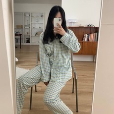 CofV 女款粉彩格紋睡衣上下套裝