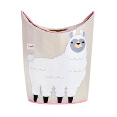 3 sprouts 洗衣籃 超大容量動物造型 童趣外觀 圓形開口 可折疊, 羊駝 白色 + 米色