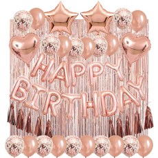 everything smile 生日派對佈置星星愛心氣球流蘇簾組, 玫瑰金, 1套
