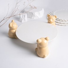 小熊蛋糕架底座 圓形 1號 + 小熊3件組, 黃色, 1套