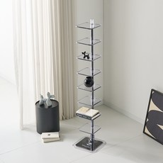 뮤레브 각도 조절 가능한 철제 투명 인테리어 북 화분 타워 선반 30.7 x 30.7 x 145 cm, 블랙, 8단