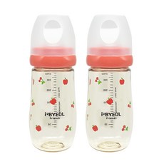 iBYEOL Friends 韓國製造 寶寶蘋果櫻桃 PPSU 奶瓶 270ml 兩入組, 不含奶嘴, 紅色, 2個