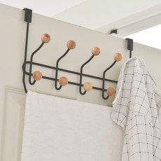 PEACHY LIFE 完美主義 韓風木紋門後勾附毛巾掛架, 黑色, 1個