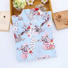 unheve 兔子圖案日式浴衣浴袍 M, 1個, 01 藍色