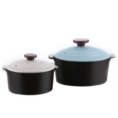 NEOFLAM Dandy系列 無裂紋材質耐熱砂鍋2件組, 18cm + 14cm, 淺藍色 + 淺灰色, 1組