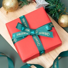 Good given 聖誕節字母樹圖案緞帶 寬15mm, 綠色, 1個, 10m