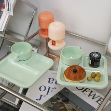 Awakensense 馬卡龍迷你早午餐餐盤 + 迷你杯組, 酪梨薄荷色, 2套