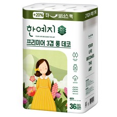 Hanyeji Premier 天然紙漿 3層 長版裝飾 高級捲筒衛生紙, 36m, 30入, 1個