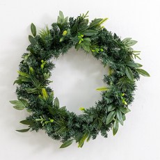 flowertree 居家牆面裝飾 混合綠葉花圈 65cm, 綠色