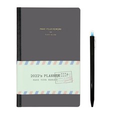 KKOMKKOMI 2022無角度日記+圓珠筆套組, 時尚灰（日記本），隨機發貨（圓珠筆）