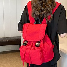 SORIDAL 女款薩馬蒂扣環抽繩大學生校園風束口後背包, 紅色