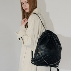 JILL BY JILLSTUART 女款 Anna 菱格鏈條束口後背包, 黑色, 1個