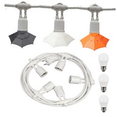 Victory Lighting 照明派對燈串 21燈 14.5m E26 + 3種雨傘裝飾 x 7p + 燈泡 21p 套組, 白色(派對燈串), 白色, 黑色, 黃色(裝飾), 燈泡色(燈泡)