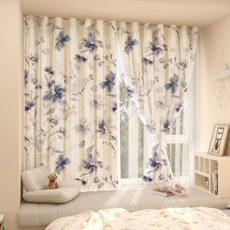 藍色花朵魔鬼氈窗簾, 白色 藍色