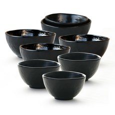 Jadam 圓形陶瓷碗, 黑色, 飯碗 4入+大碗 4入