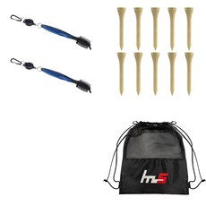 NAYASTYLE 高爾夫球桿頭清潔劑 藍色 2入 + 木質高爾夫標準球梯 10入 + 收納袋組合 GFYP-10-5 + 182-2PU, 藍色(清潔劑), 木質(球梯)