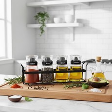 Elemental Kitchen 智慧調味瓶 160ml x 2入 + 油瓶 160ml x 2入 + 收納架組合, 1套, 調味瓶 2入 + 油瓶 2入 + 收納架